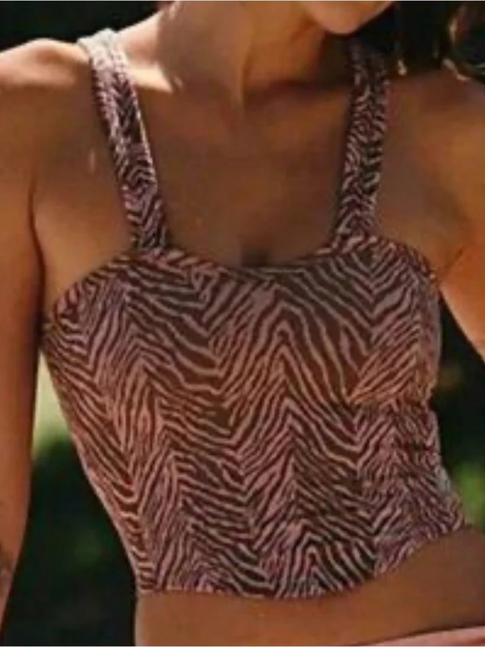 Free People Pink and Brown Zebra Print Cropped Tank